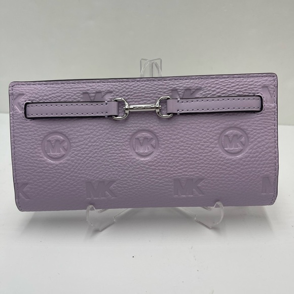 Michael Kors Handbags - MICHAEL KORS Carson Large Logo Debossed Snap Wallet
Light Quartz 
NWT
